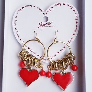 Red Heart Dangling Earrings